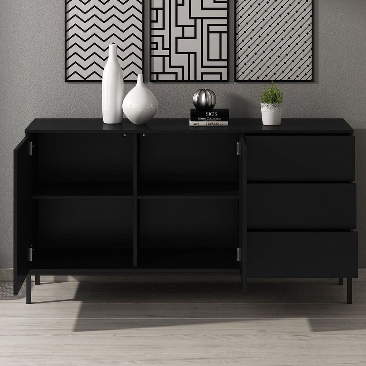 VENTITAS HOME - Cómoda Aparador Industrial Buwa Ventitas Home Negro Mate