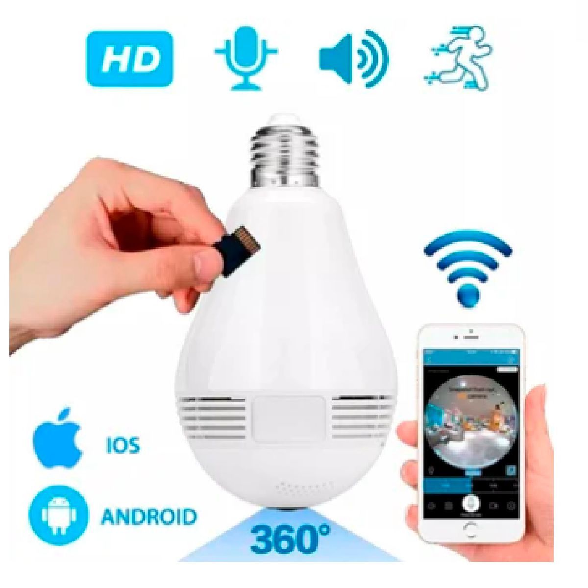 GENERICO - Camara IP Wifi Foco Espia 360° Camara Seguridad Wifi desde Celular