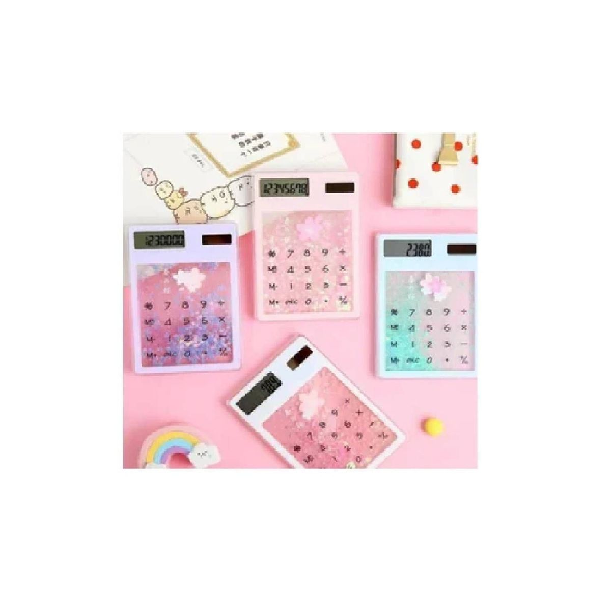 GENERICO - Calculadora kawaii con gliter solar
