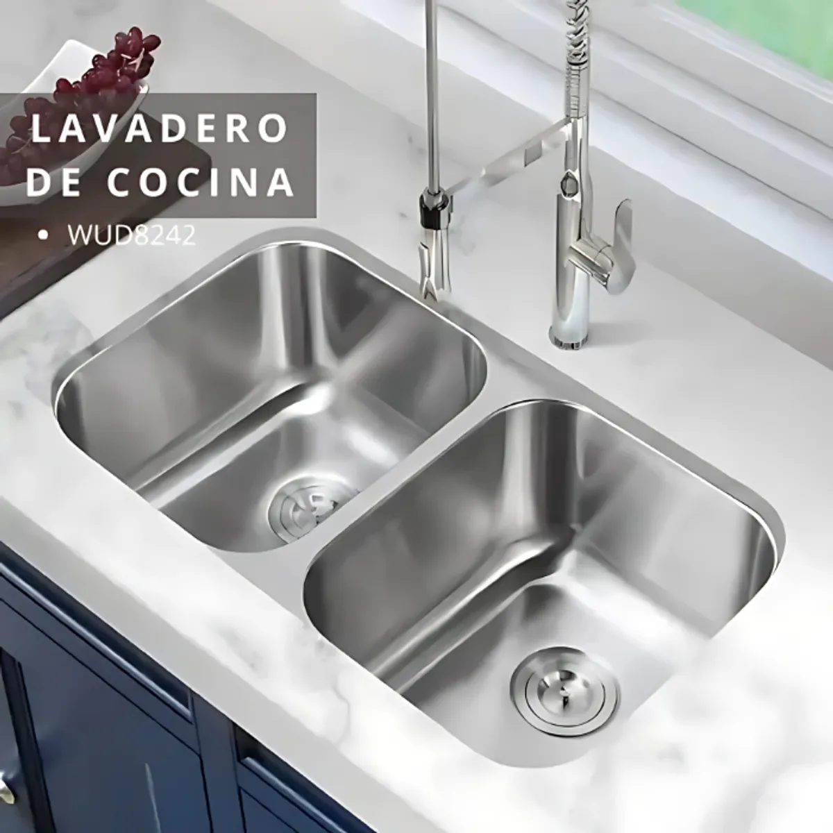 XM - LAVADERO DE ACERO INOXIDABLE DE DOS POZAS WUD8246