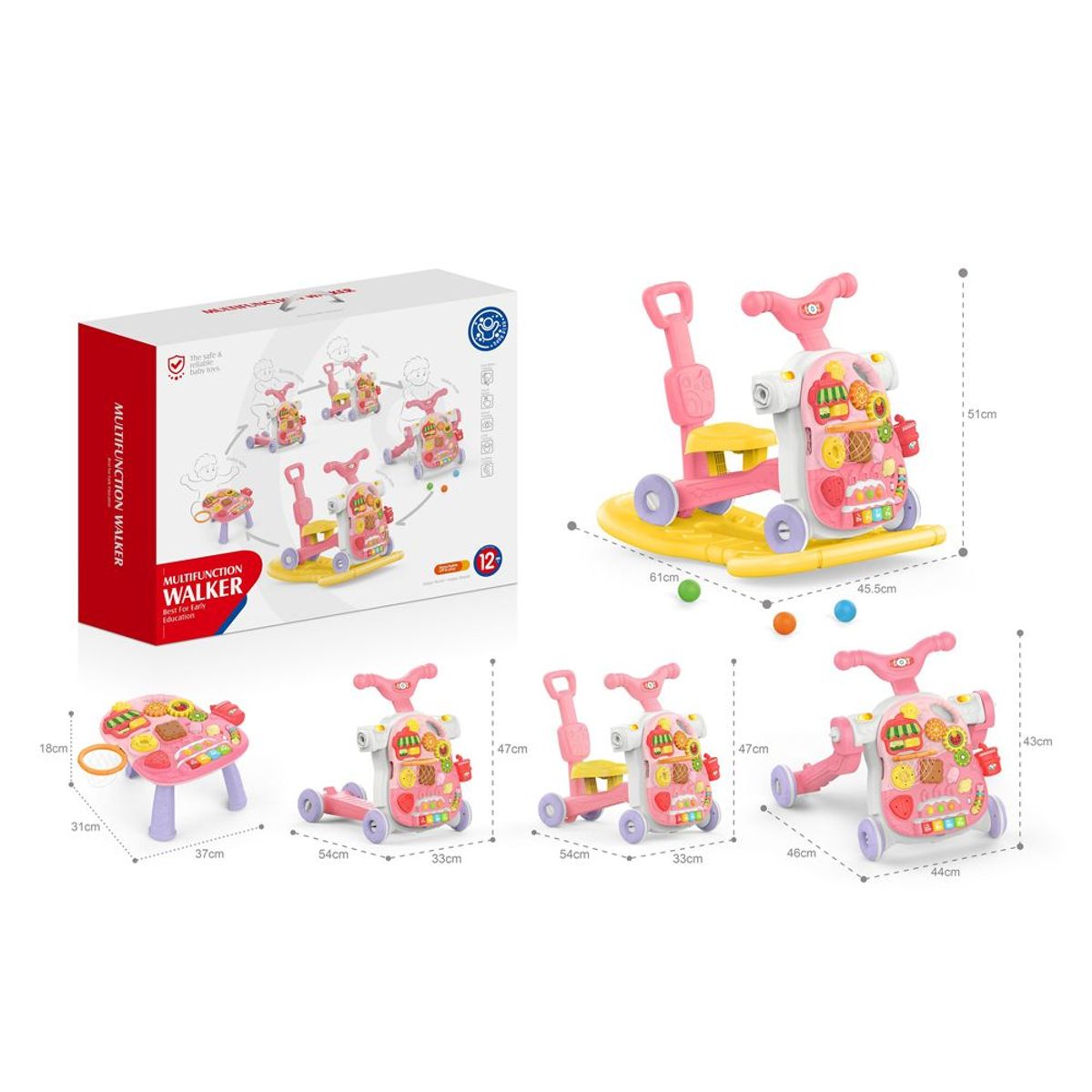 HUANGER - CAMINADOR MULTIFUNCIONAL 5 EN 1 ROSADO