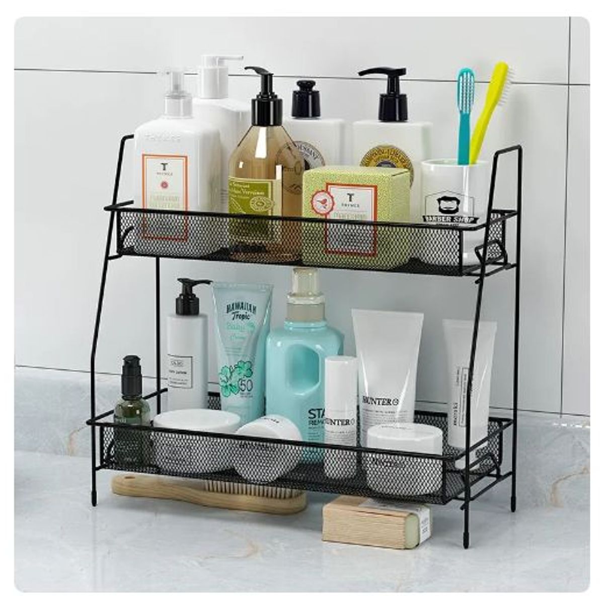 GENERICO - Estante de almacenamiento dos niveles para baño cocina sala negro.