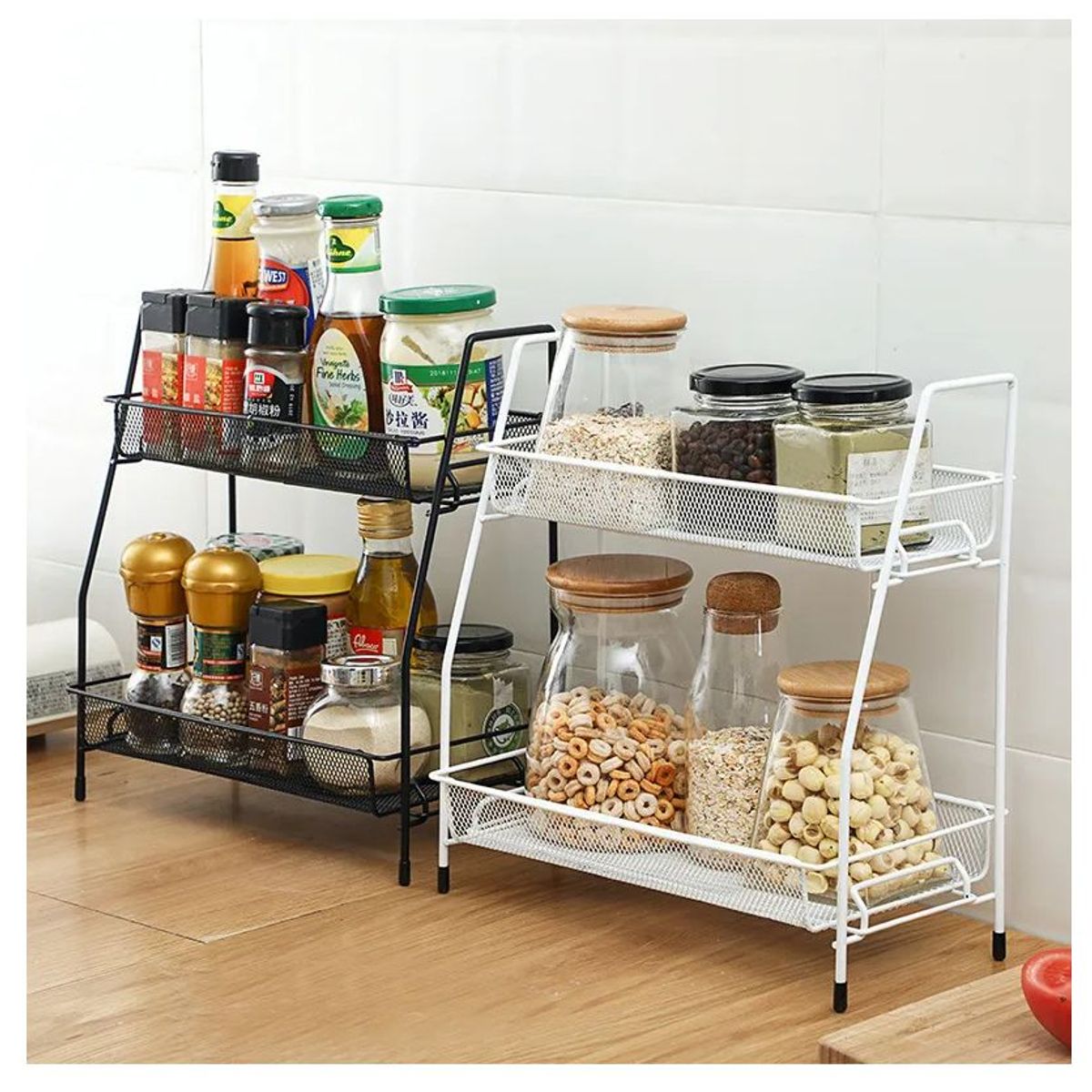 GENERICO - Estante de almacenamiento dos niveles para baño cocina sala negro.