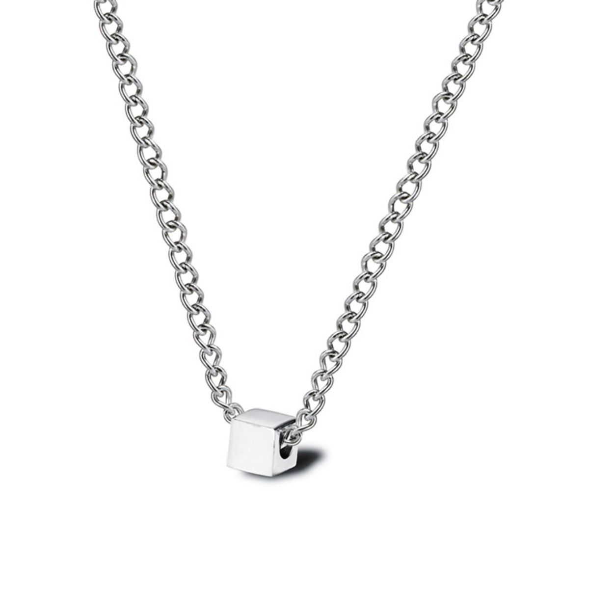 GENERICO - Collar con forma geométrica de cubo de acero inoxidable