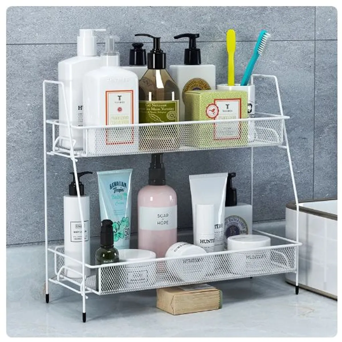 GENERICO - Estante de almacenamiento dos niveles para baño cocina sala blanco