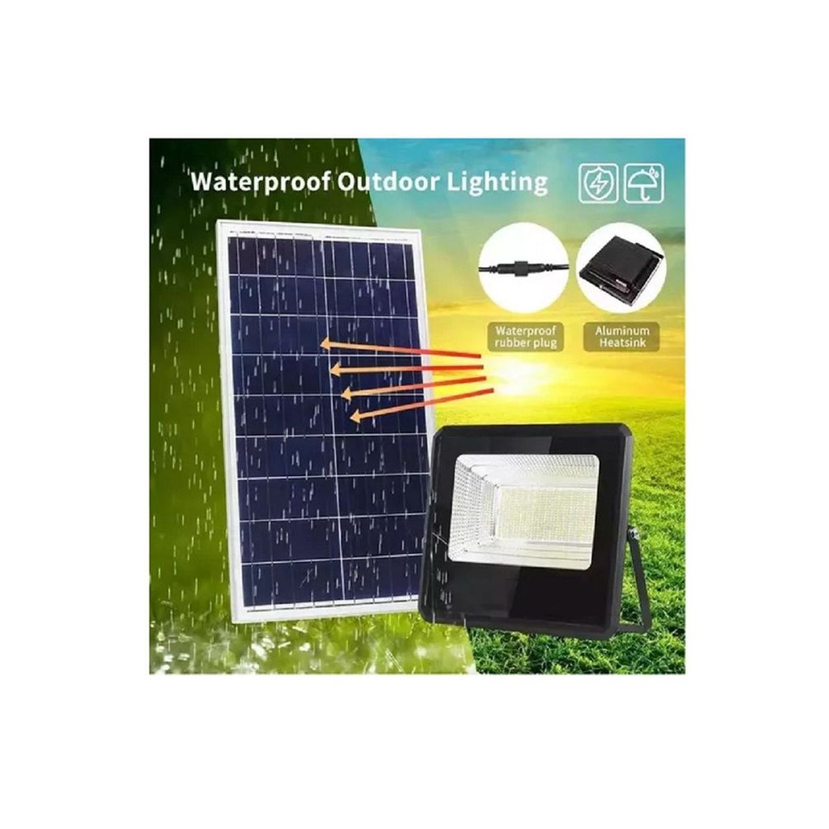 SEISA - Reflector Solar Led con Panel Solar 200Watts Exteriores SQAB200W