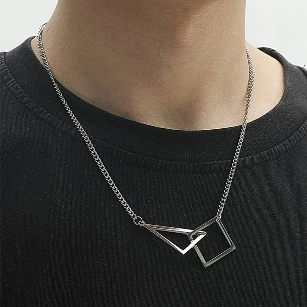 GENERICO - Collar De Acero De Titanio Con Combinación De Triángulo Cuadrado