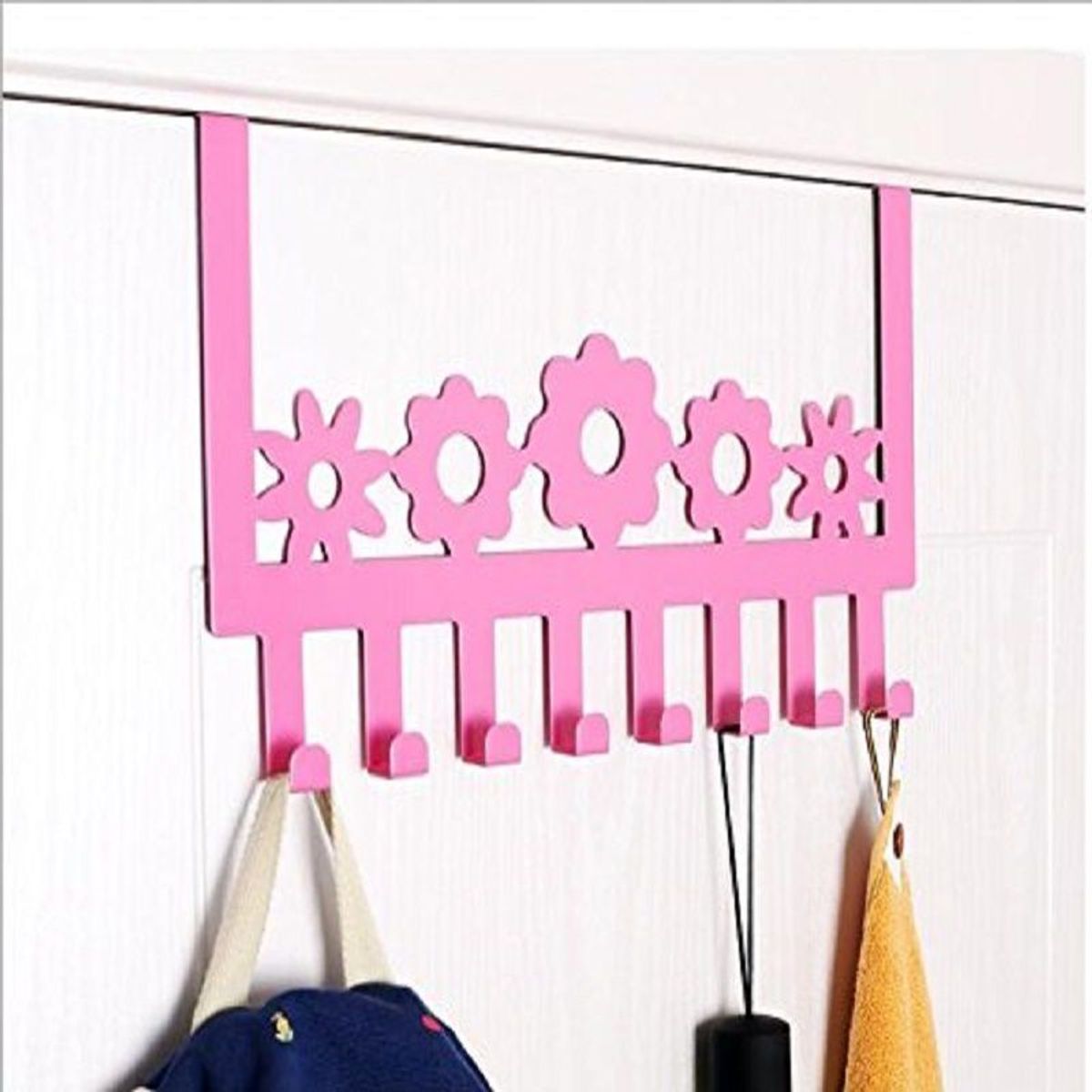 GENERICO - PERCHERO COLGADOR PORTATIL PARA PUERTA 8 PERCHAS FLORES