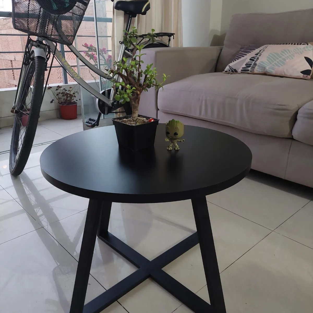 GENERICO - Mesa de centro industrial circular negro