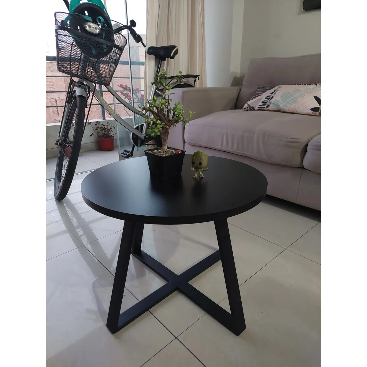 GENERICO - Mesa de centro industrial circular negro