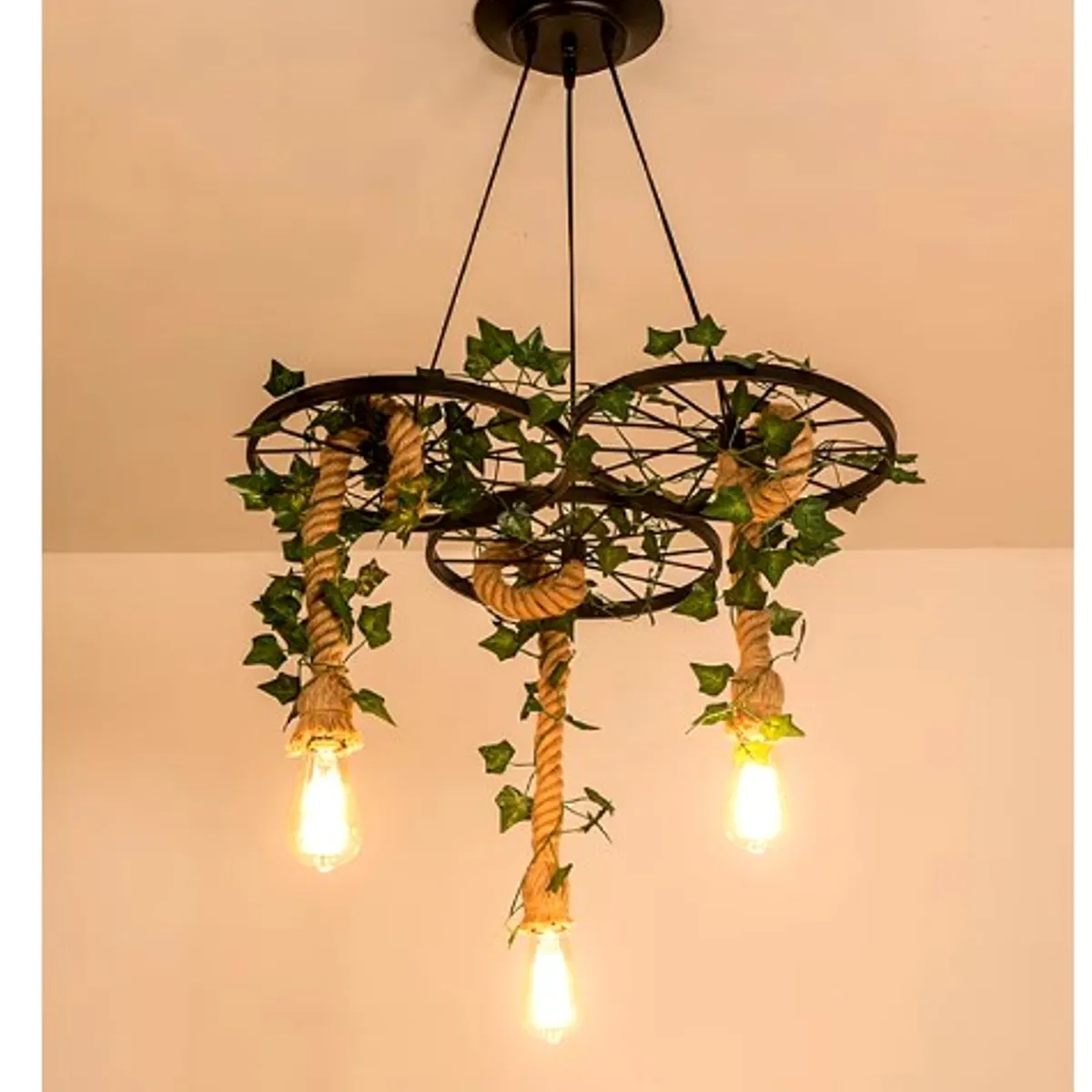 GENERICO - Lámpara colgante redondo con planta decorativa