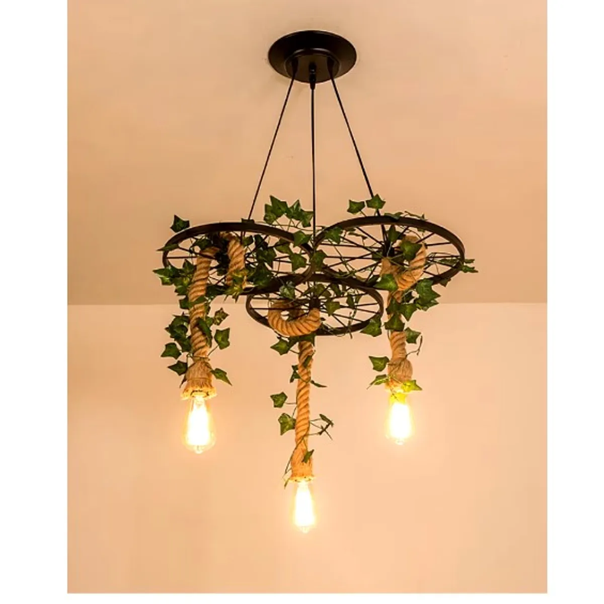 GENERICO - Lámpara colgante redondo con planta decorativa