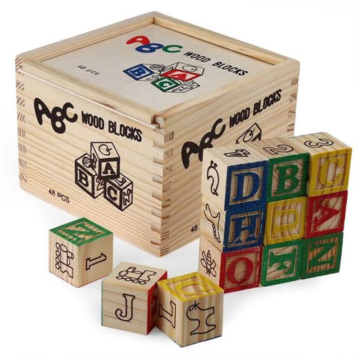 GENERICO - CUBOS DE MADERA DE 48 PIEZAS - JUEGO EDUCATIVO