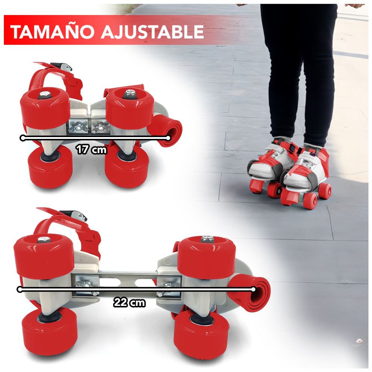 KELLER - Zapatos Patines de 4 Ruedas Ajustable para Niños HL2 Rojo