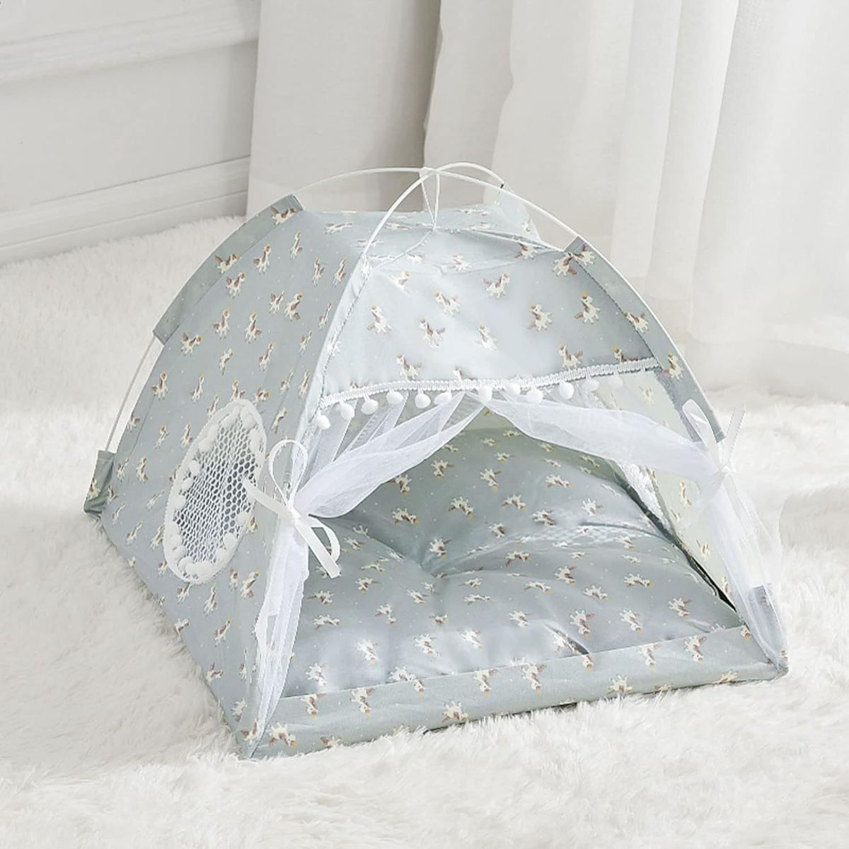 GENERICO - Cama para gato tipo tienda de campaña - Gris