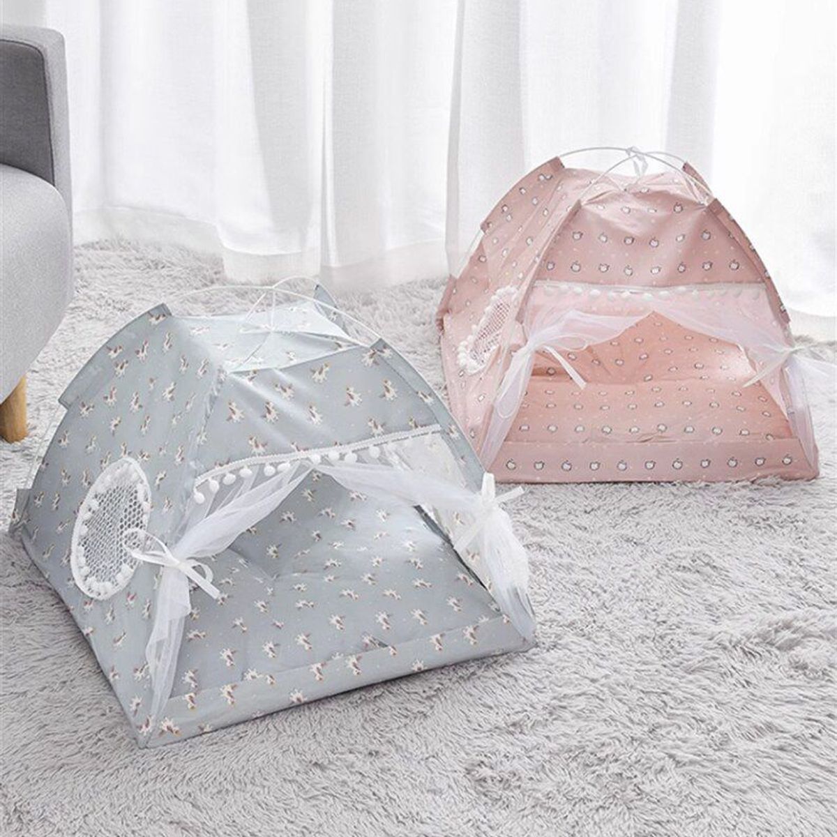 GENERICO - Cama para gato tipo tienda de campaña - Gris