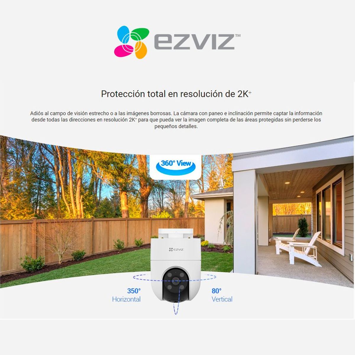 EZVIZ - Cámara Inalámbrica WiFi PT H8C Para Exteriores 2k  MicroSD 64GB - Ezviz