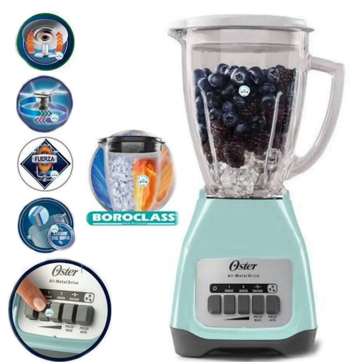OSTER - Licuadora Oster 2 Velocidades + Pulsador BLSTKAGVPB-053 Celeste