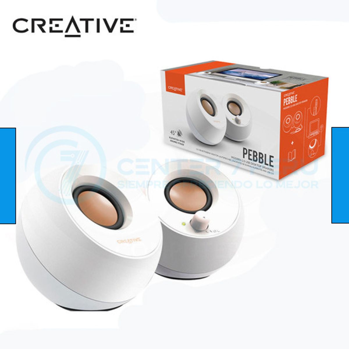 CREATIVE - PARLANTE CREATIVE PEBBLE 2.0 4.4W 3.5MM USB-POWER WHITE