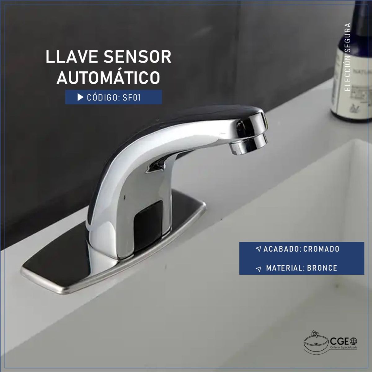 GENERICO - LLAVE DE LAVATORIO CON SENSOR AUTOMÁTICO CROMADO SF01