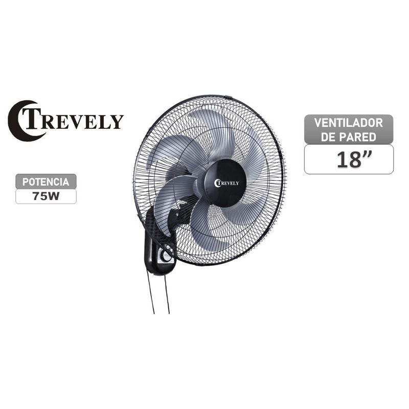 TREVELY - Ventilador de Pared TREVELY VT-182 75W - negro