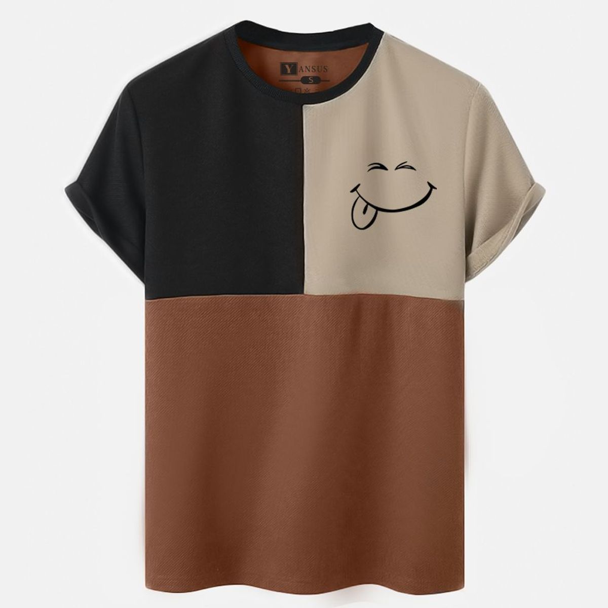 YANSUS - Polo Hombre Yansus Tricolor Beige Camello Negro Estampado