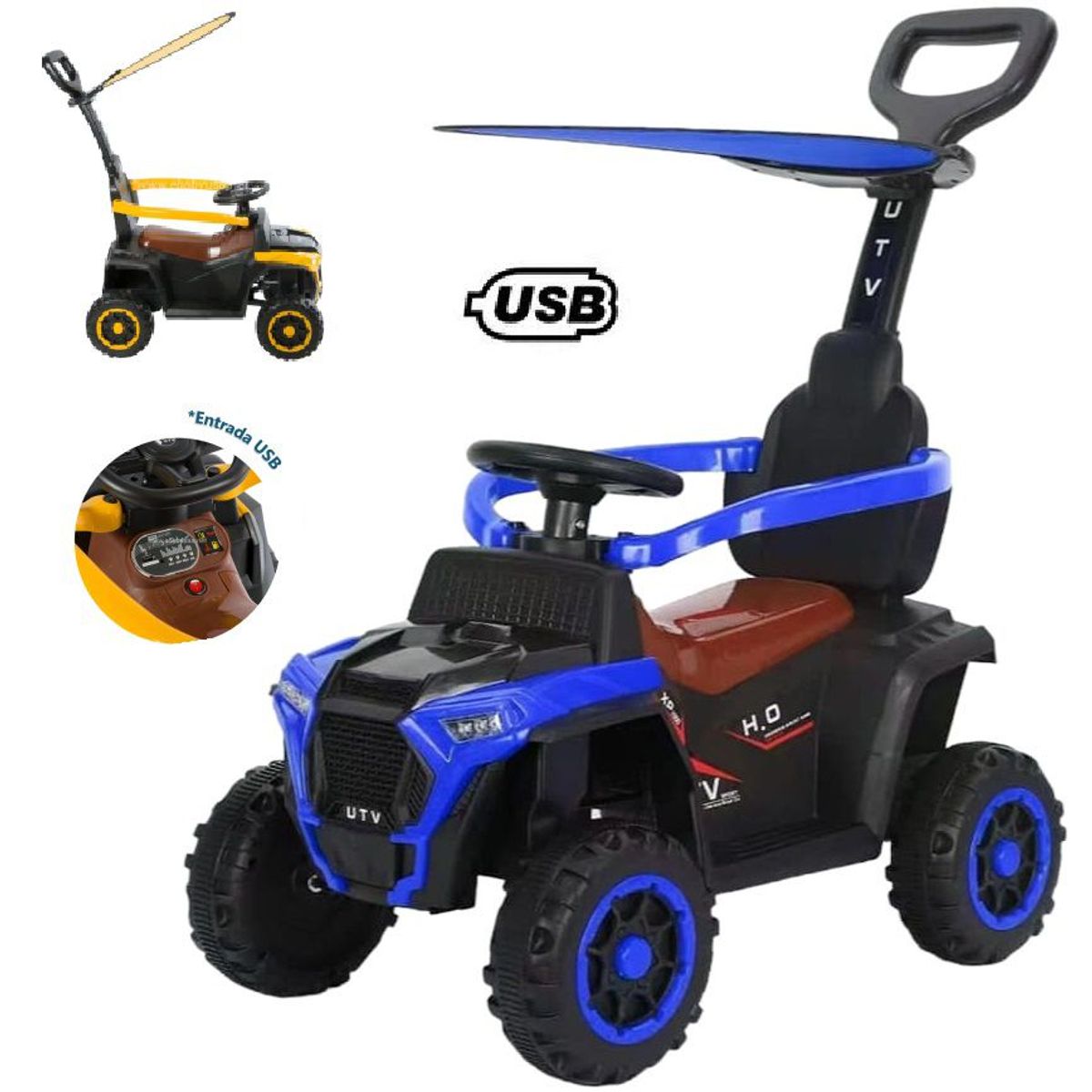 EBABY - Cuatrimoto 351 Musical con Luces y Sombrilla con USB Azul