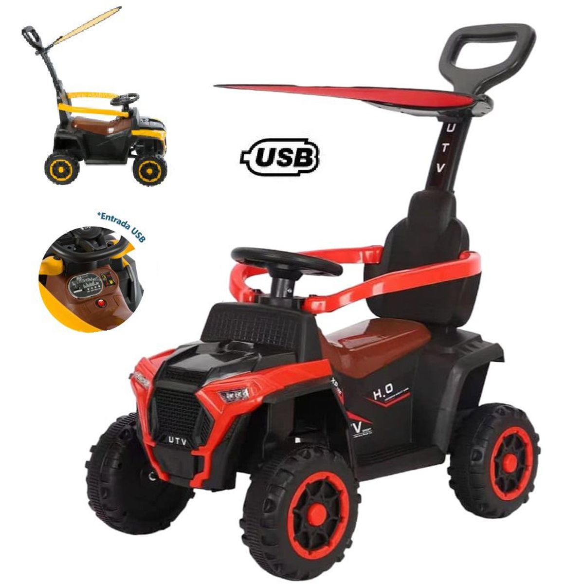 EBABY - Cuatrimoto 351 Musical con Luces y Sombrilla con USB Rojo