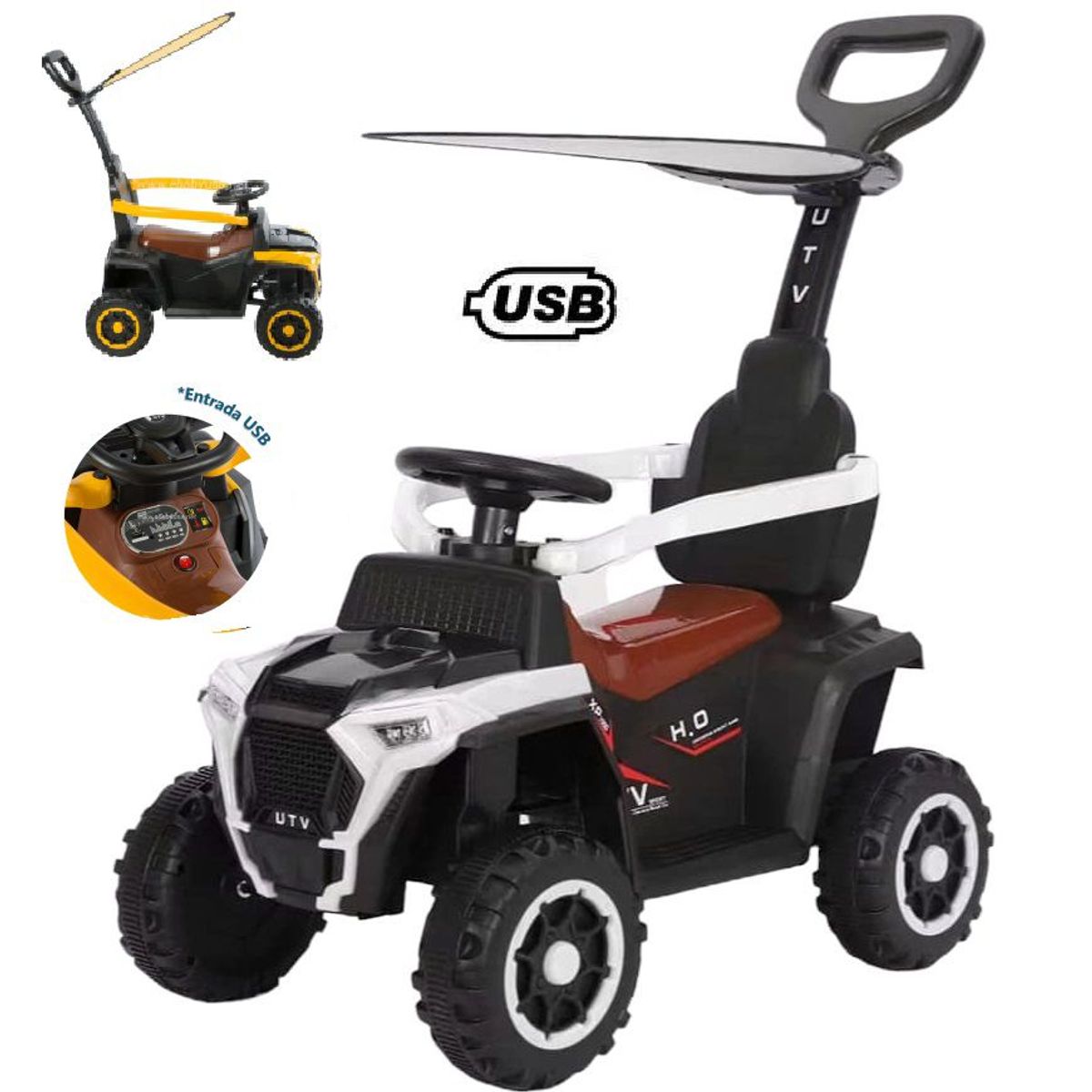 EBABY - Cuatrimoto 351 Musical con Luces y Sombrilla con USB Blanco