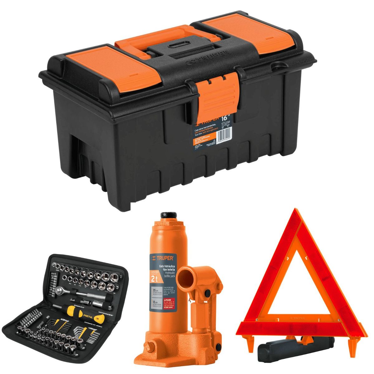 TRUPER - Gata 2 Ton Triangulo Set de Herramientas y Caja de almacen Truper