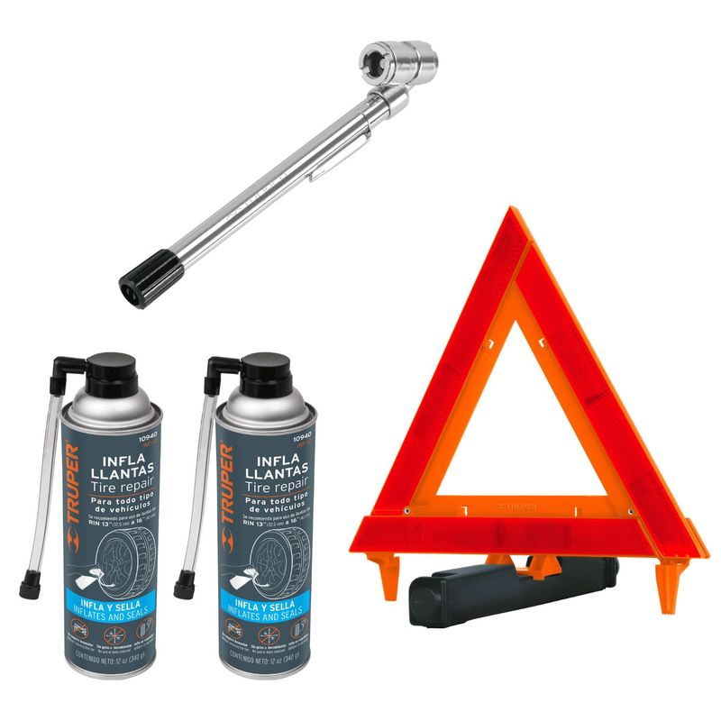 TRUPER - Kit Automotriz sellador medidor de presión y triangulo Truper
