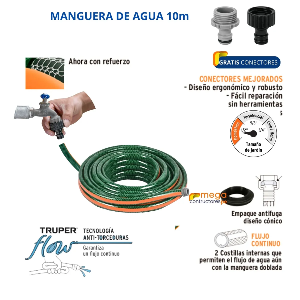 TRUPER - KIT MANGUERA DE RIEGO 10m CON PORTAMANGUERA