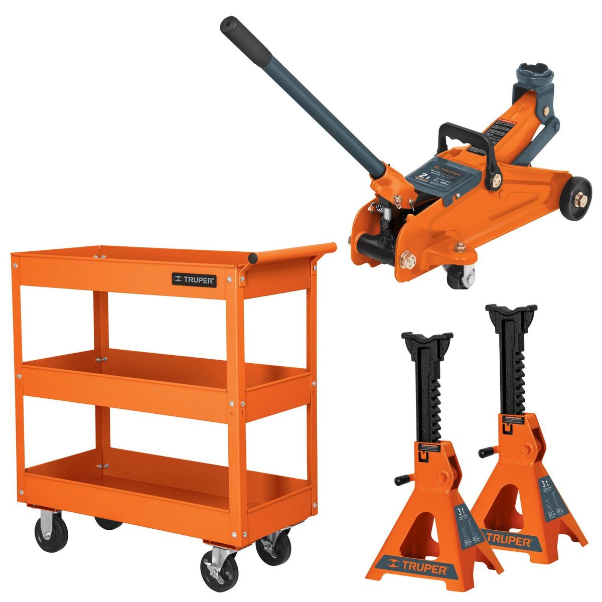 TRUPER - Kit Automotriz Gata lagarto 2Tn caballete y carro de servicio Truper