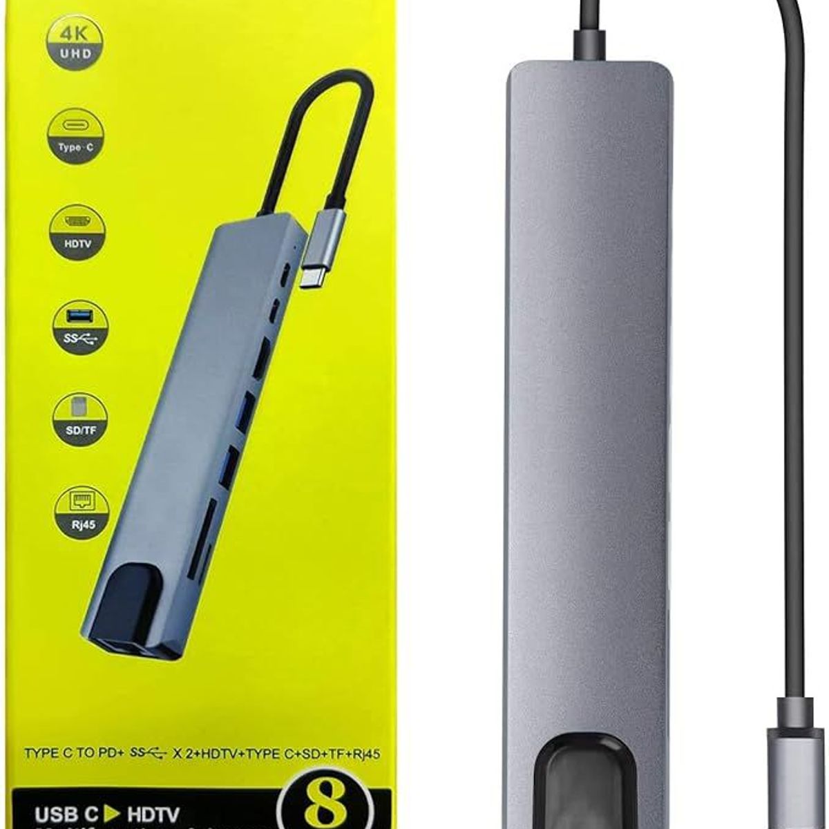 GENERICO - Hub Usb C Adaptador Multifuncional 8 En 1