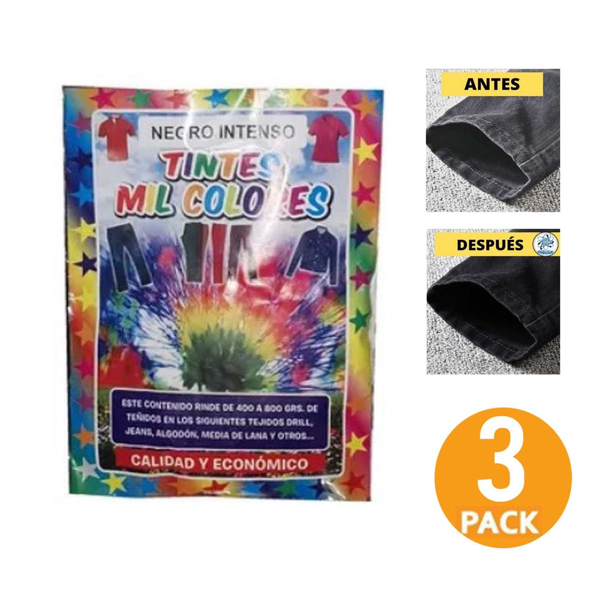 GENERICO - Tinte Para Teñir Ropa tela De Color Negro intenso