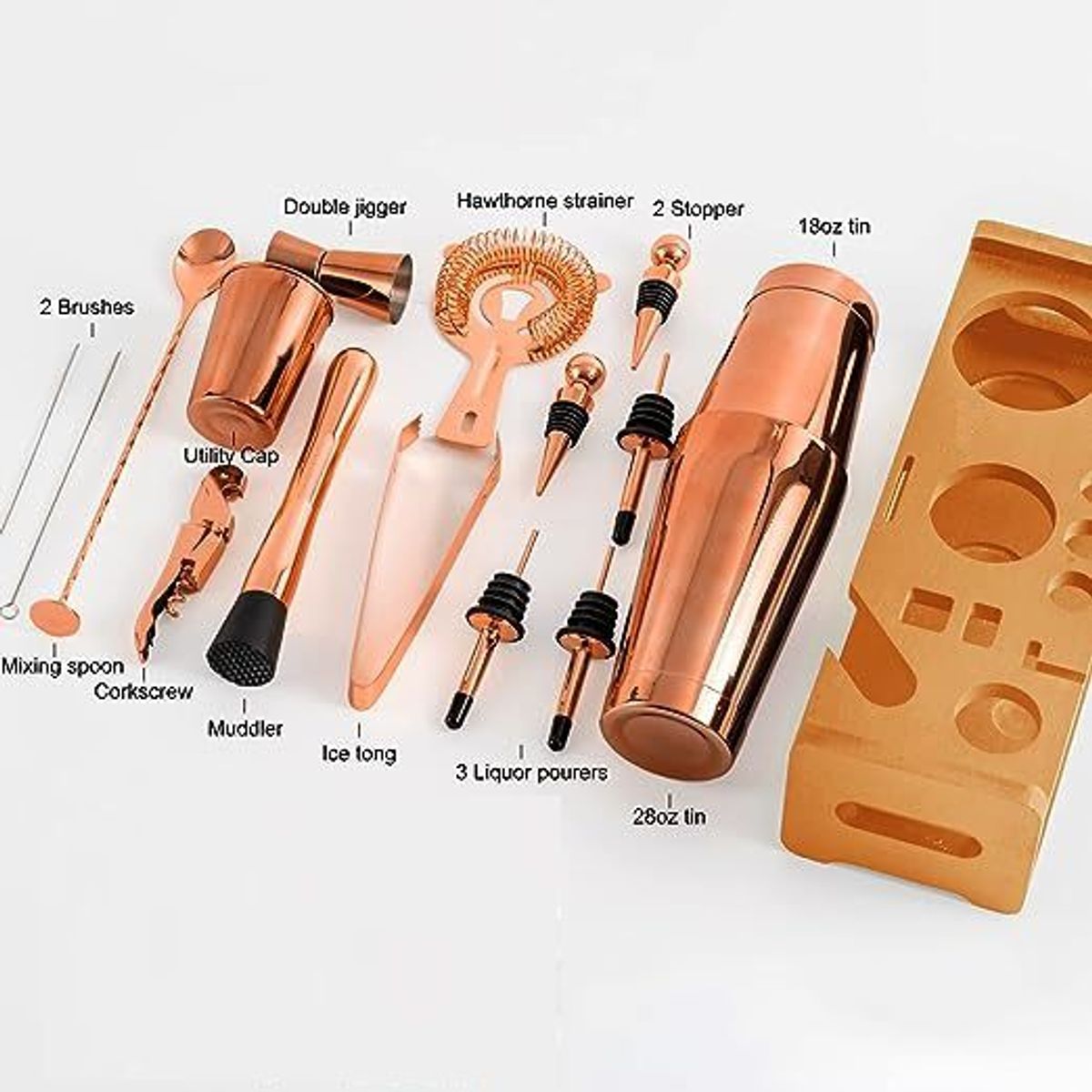 GENERICO - Kit boston coctelera 17 piezas color rosa dorado