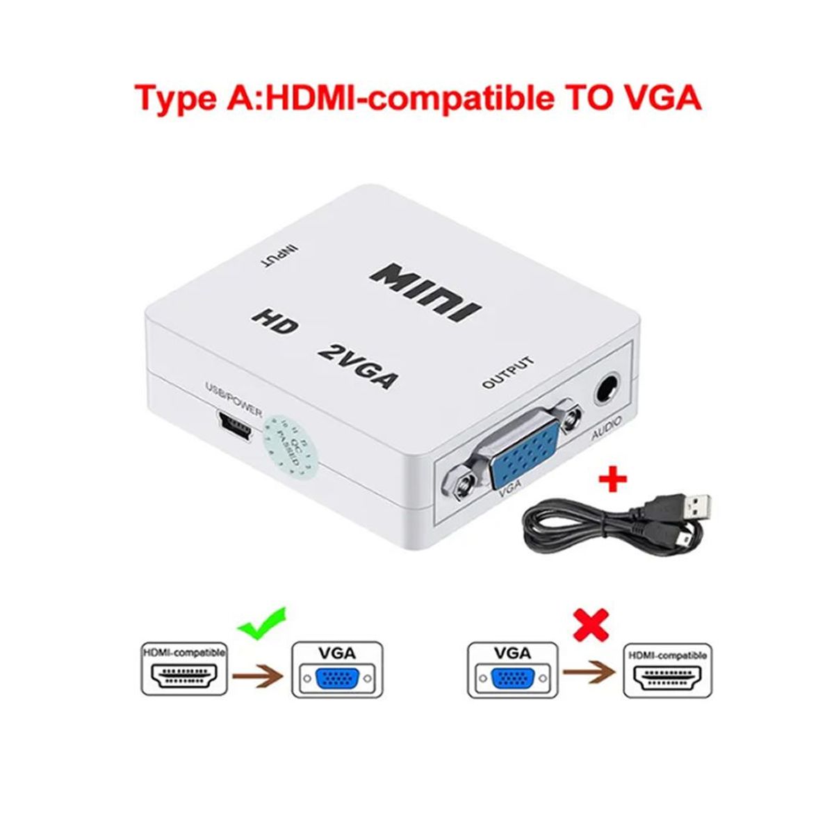 GENERICO - Adaptador HDMI Compatible con VGA 1080P Full HD Blanco