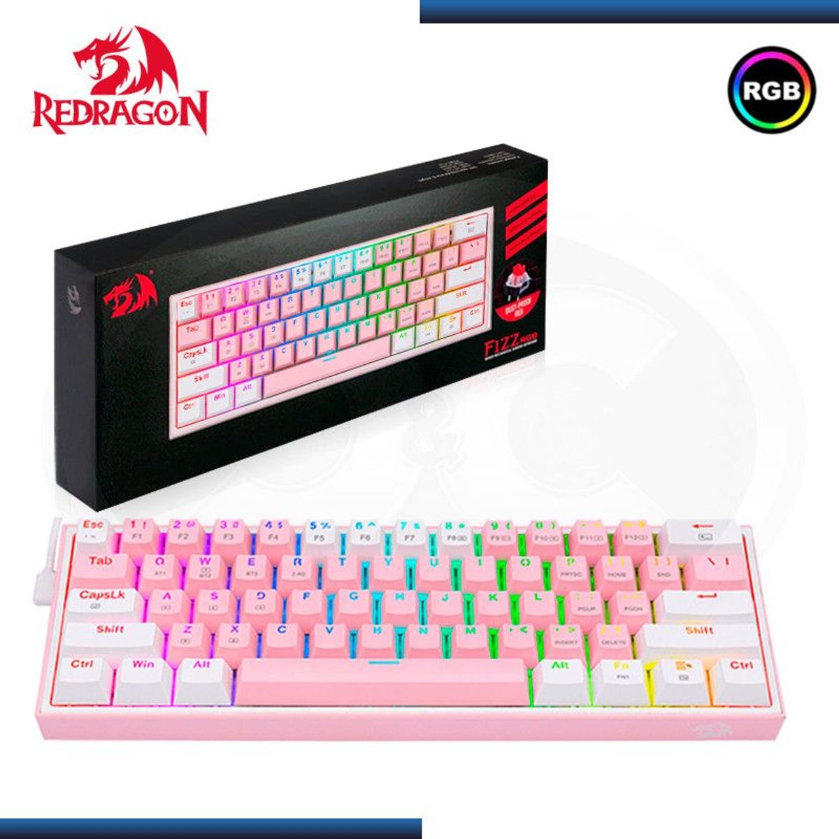 REDRAGON - Teclado Redragon FIZZ PRO K616-RGB-PW Wireless PINKWHITE