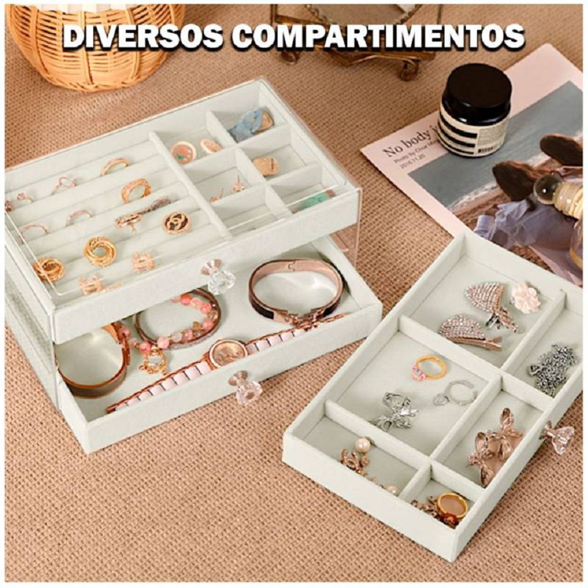 GENERICO - Joyero Organizador De Joyas y Pulseras. Relojes 3 Niveles Gris