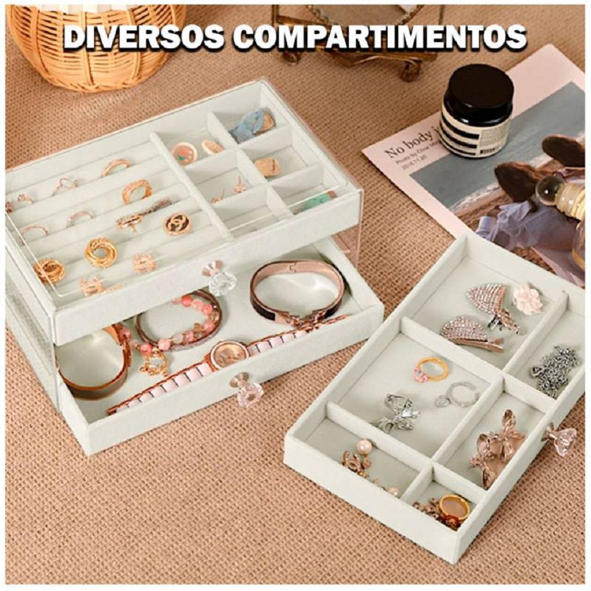 GENERICO - Joyero Organizador De Joyas y Pulseras. Relojes 3 Niveles Gris