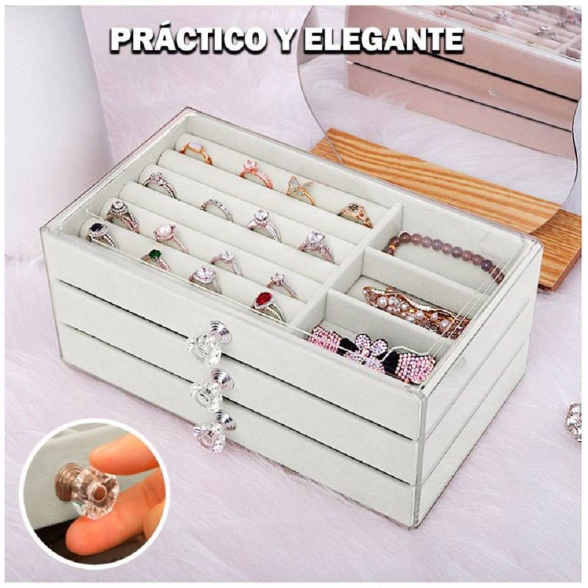 GENERICO - Joyero Organizador De Joyas y Pulseras. Relojes 3 Niveles Gris