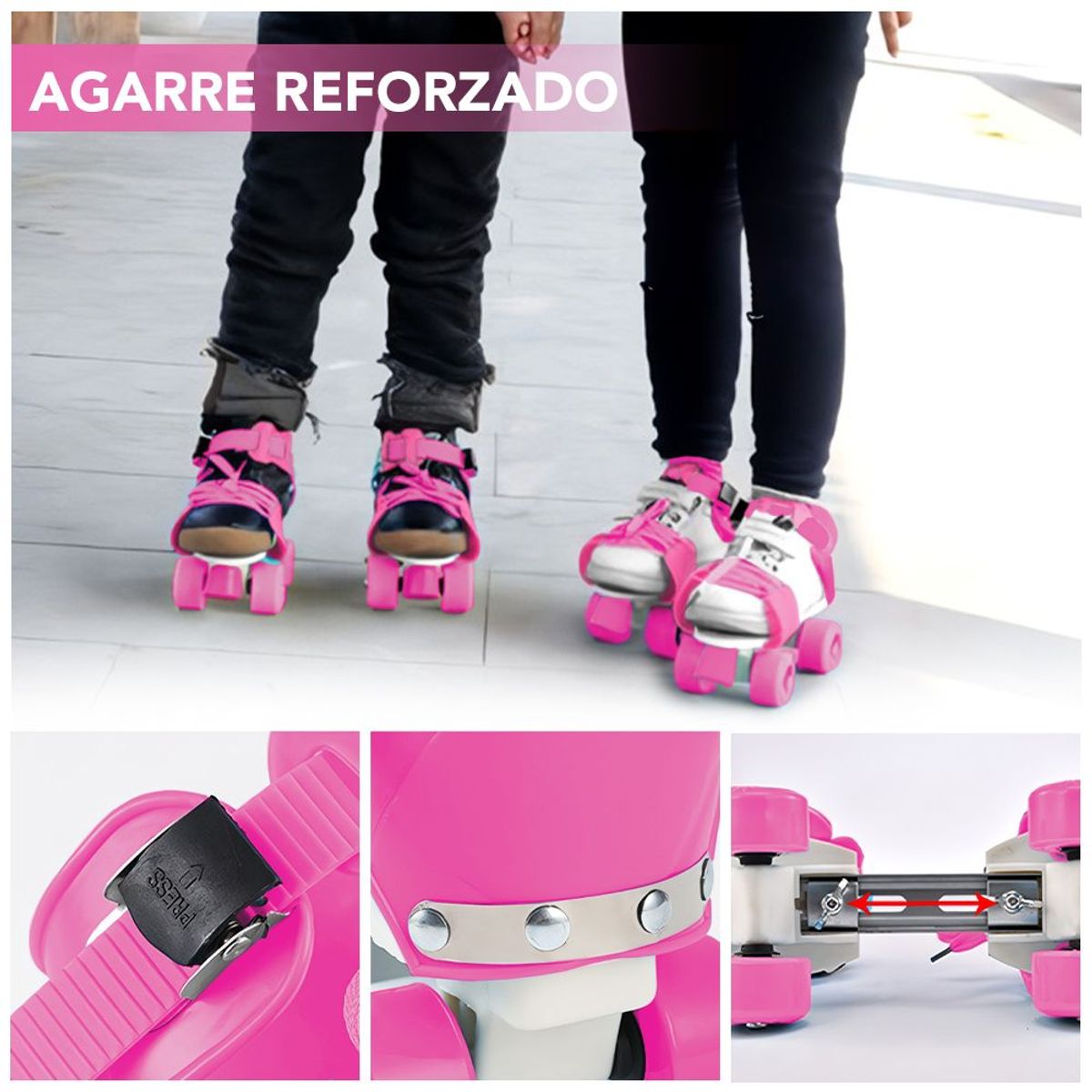 KELLER - Zapatos Patines de 4 Ruedas Ajustable para Niños HL2 Rosado