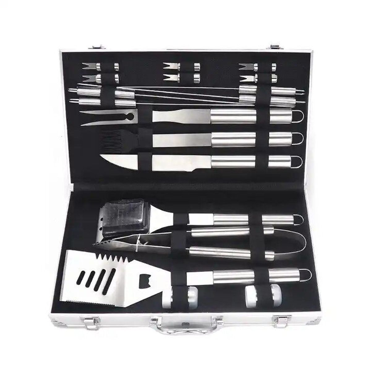 GENERICO - Set Parrillero BBQ Accesorios Parrilla de Acero Maletin 18 Piezas