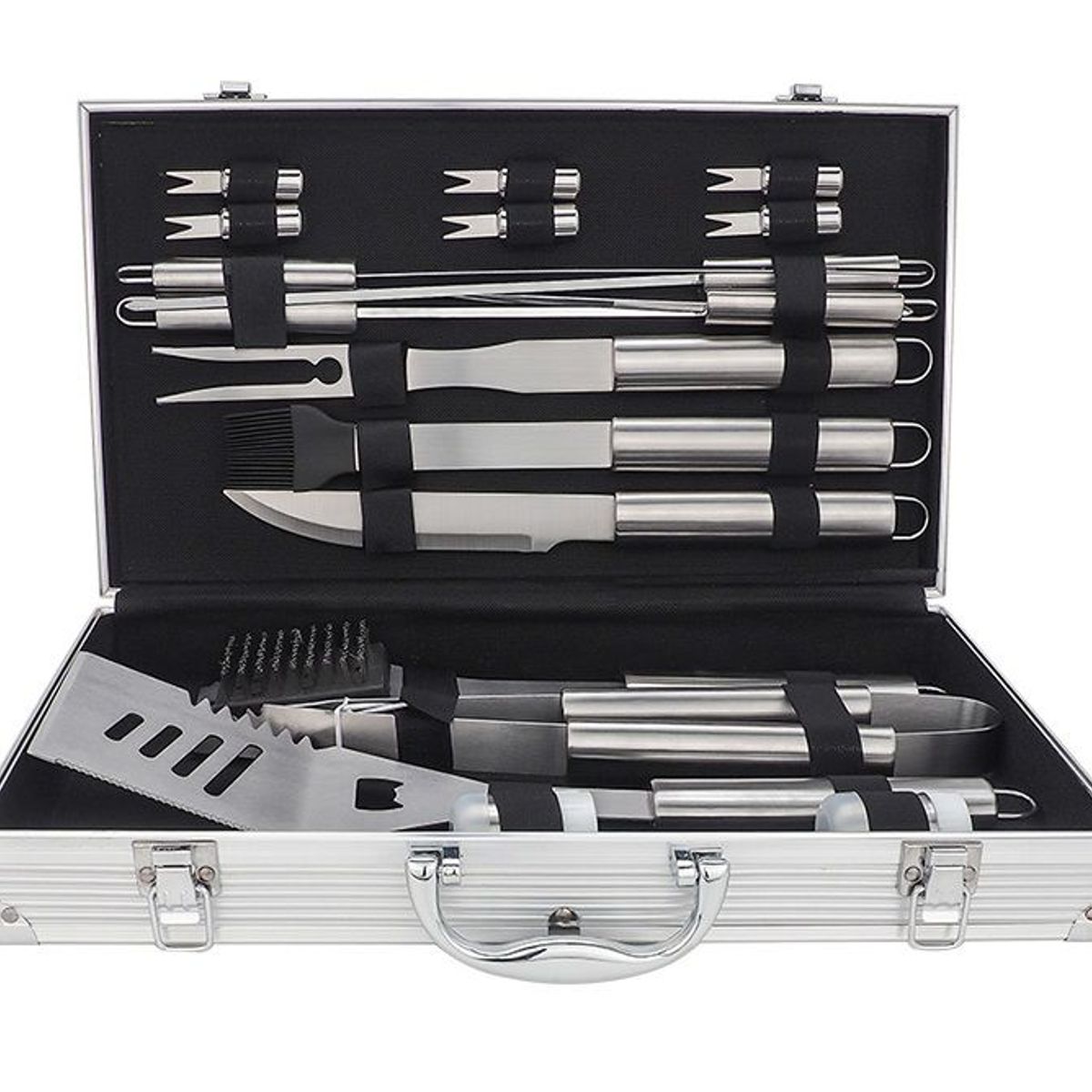 GENERICO - Set Parrillero BBQ Accesorios Parrilla de Acero Maletin 18 Piezas