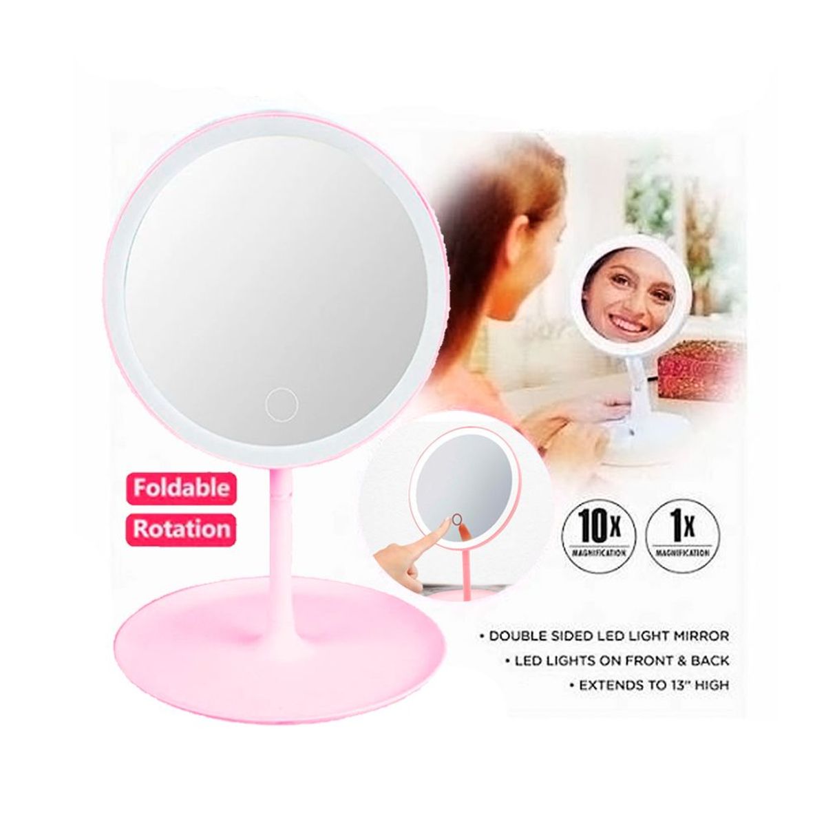 GENERICO - Mini Tocador Espejo para Maquillaje con Luz LED Redondo Tactil