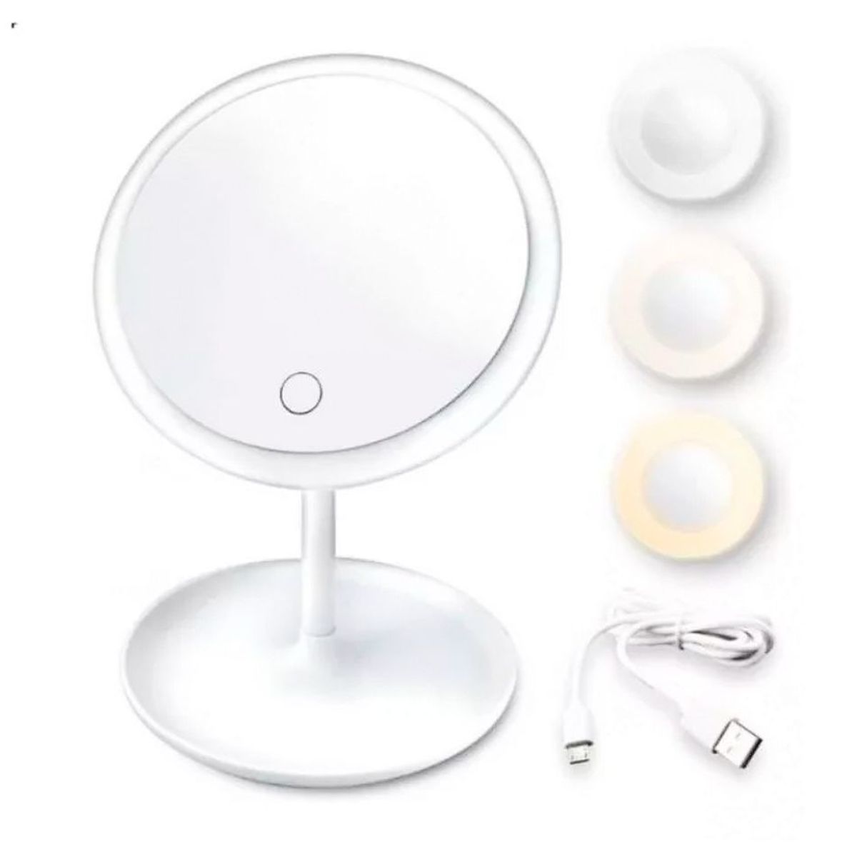 GENERICO - Espejo para Maquillaje con Luz LED Redondo con Encendido táctil Blanco