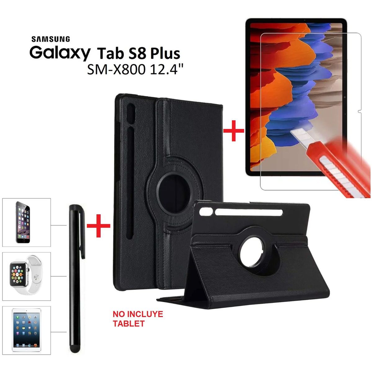 GENERICO - Funda + Mica + Lapiz para Samsung Tab S8+ Plus 12.4 SM-X800 Protector