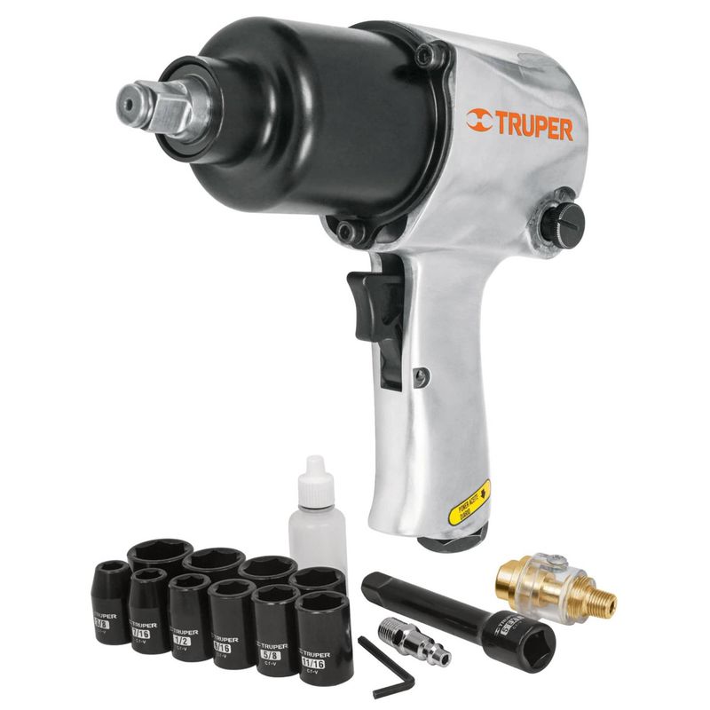 TRUPER - Kit llave de impacto neumático 1/2"P, 10 DADOS, con MALETA