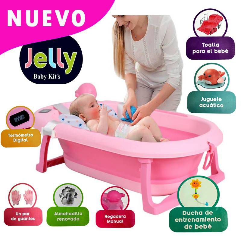 BABY KITS - NUEVO Tina Bañera Plegable JELLY Con Termómetro Rosado