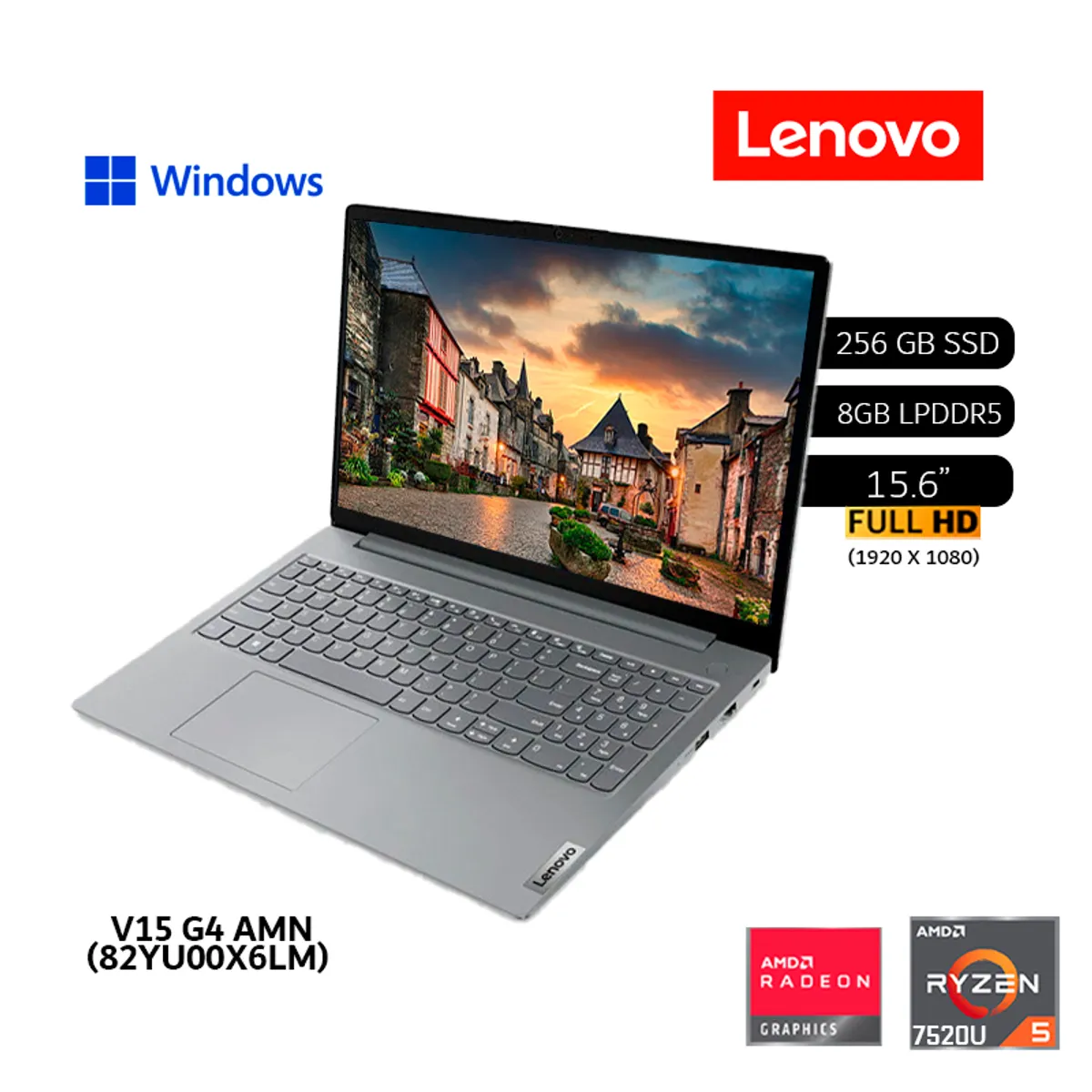 LENOVO - Laptop Lenovo V15 G4 AMN AMD Ryzen 5 7520U 8Gb Ram/ 256Gb SSD 15.6"FHD TN-82YU00X6LM + Mochila Teros